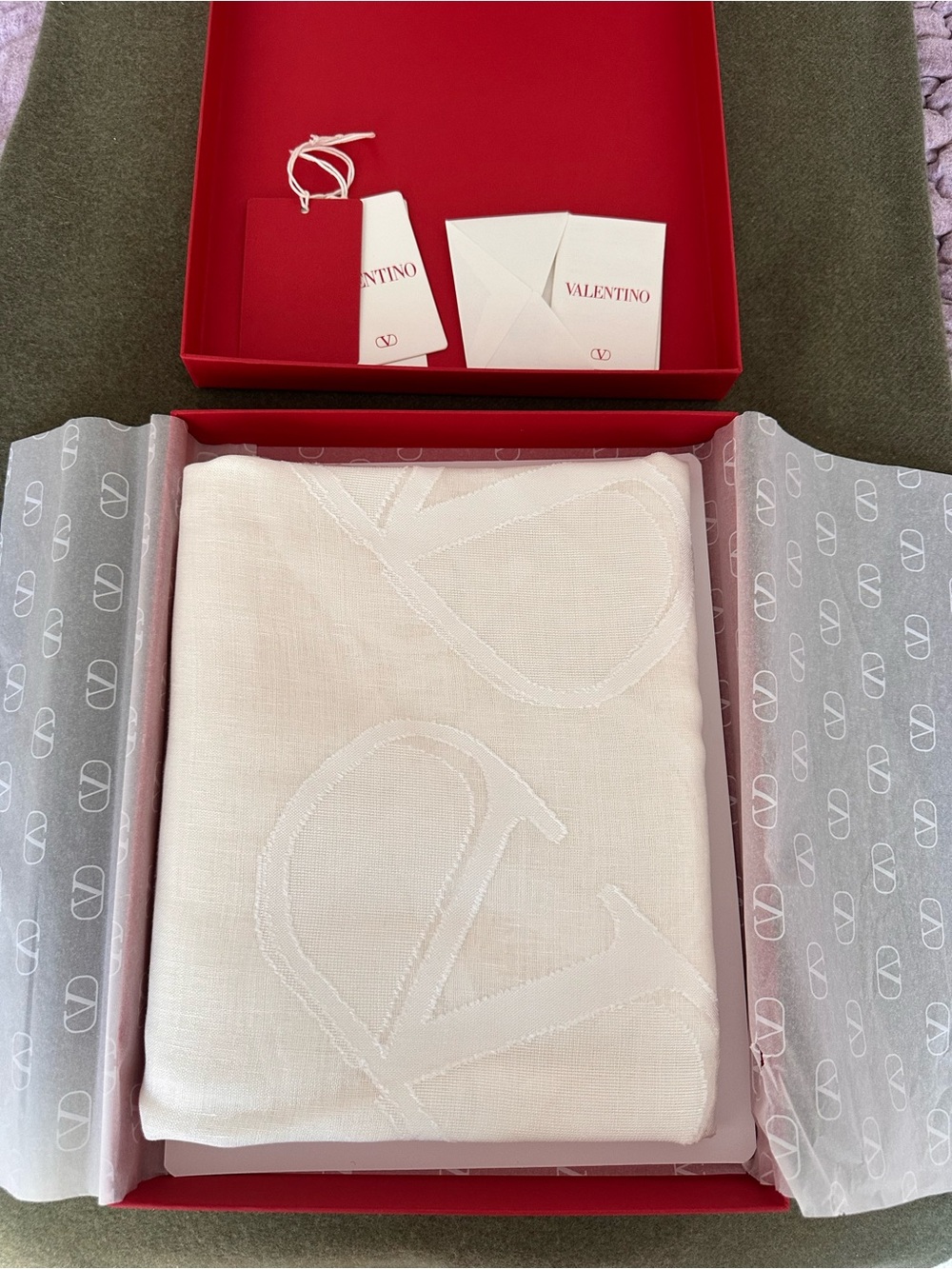 Valentino Cream Logo Embroidered Shawl